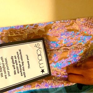 Prom dress, pink and silver.